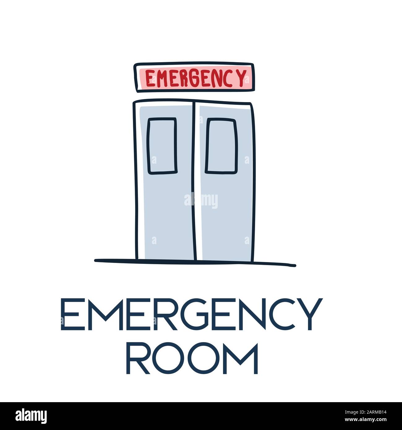 emergency room door hospital minimalist hand drawn medic flat icon illustrartion Stock Vector