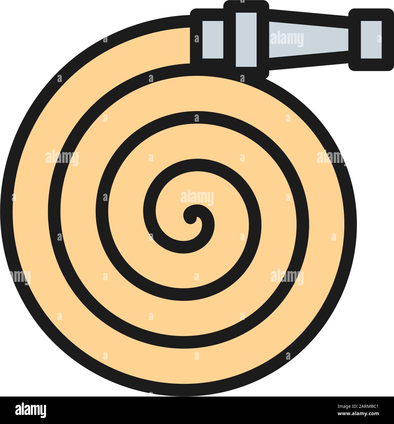 Pipeline firehose gear, firefighting equipment flat color line icon ...
