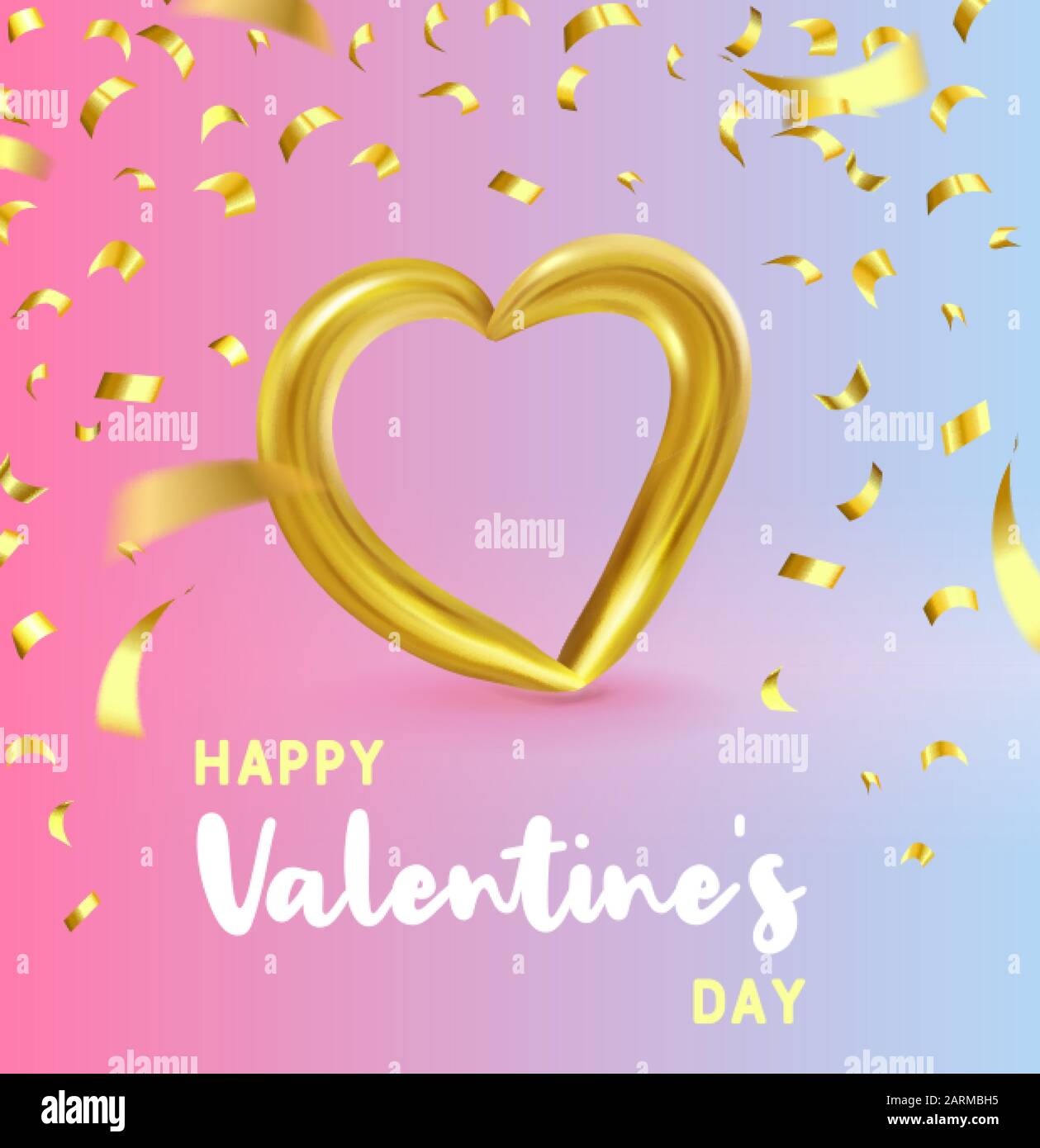 Realistic Gold metallic Heart with falling golden confetti and. Vector ...
