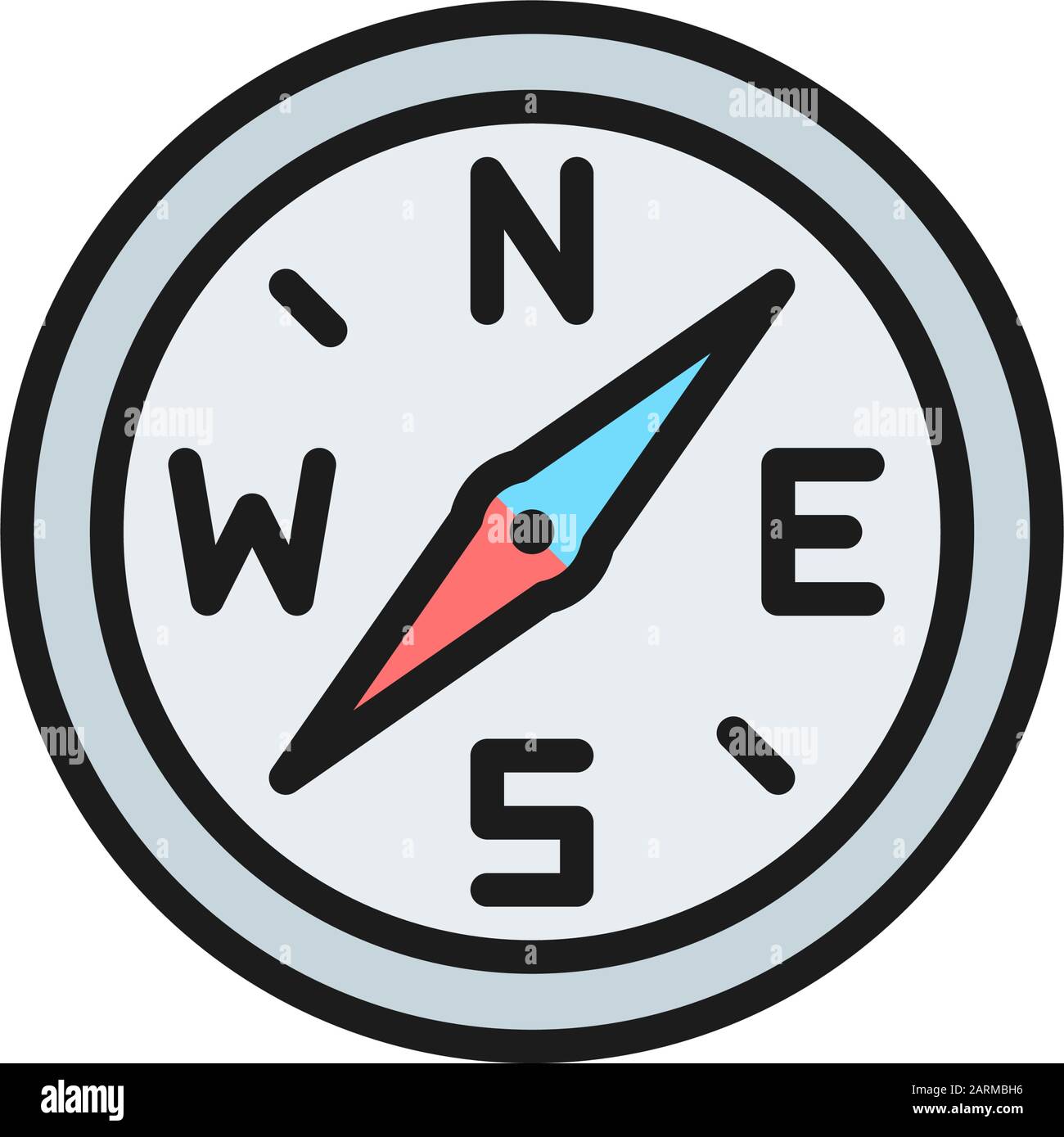 Vector compass, navigation flat color line icon. Stock Vector