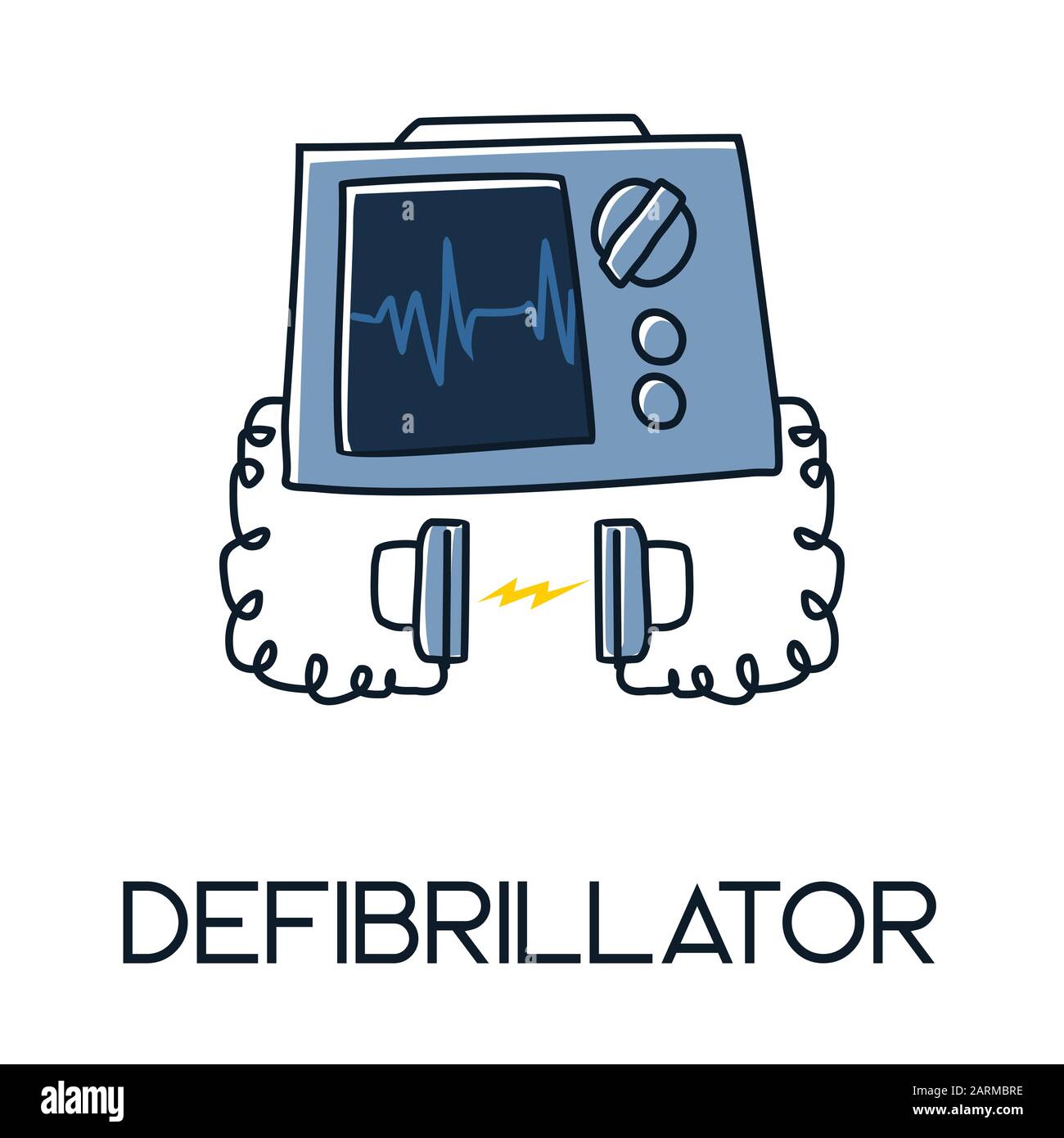 Defibrillator minimalist out line hand drawn medic flat icon illustration Stock Vector