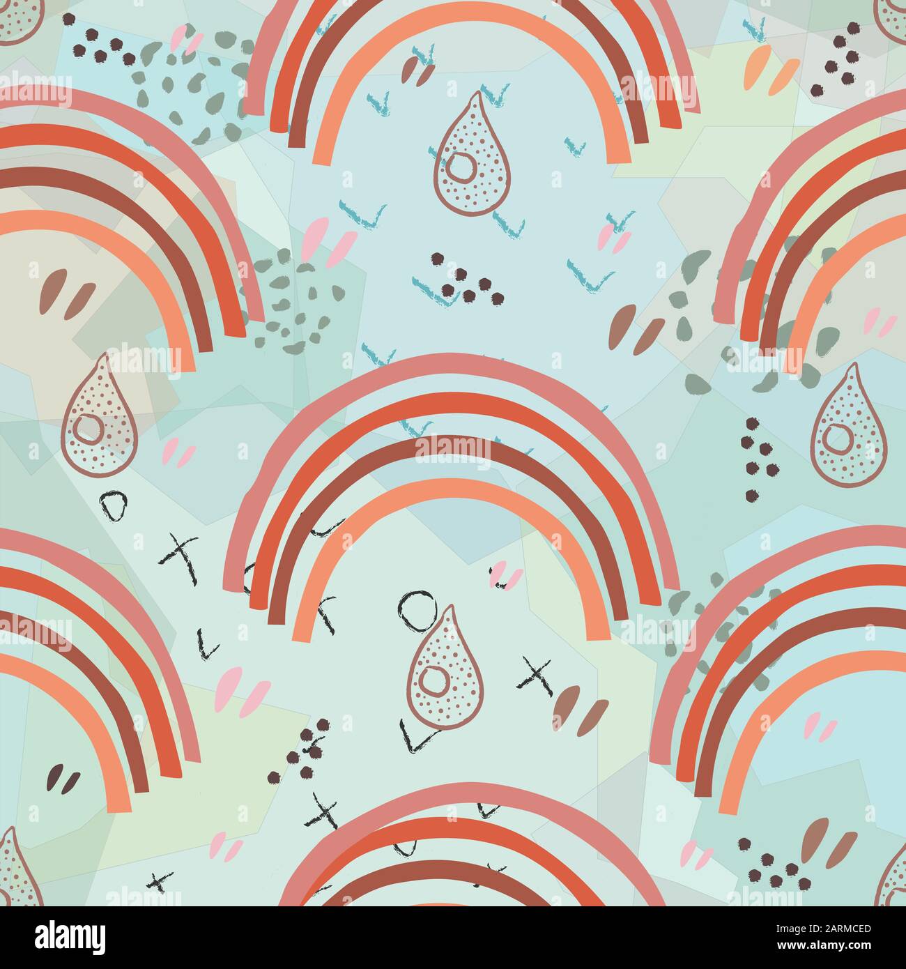 Seamless Terracotta pattern with rainbows. Repeating pattern. Childish Design. Vector Illustration Stock Vector