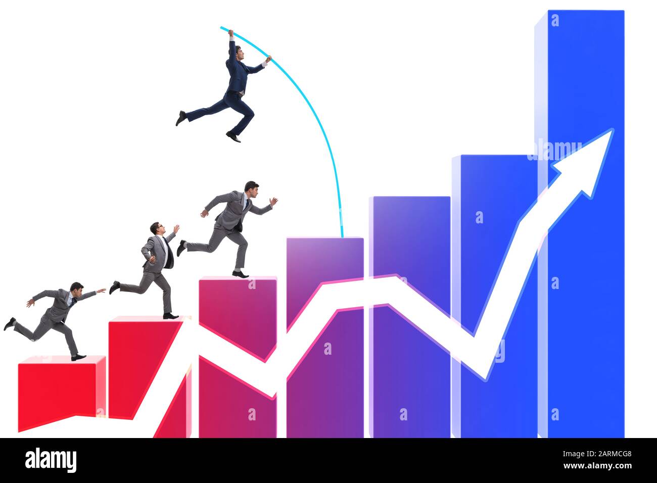 The businessman vault jumping over bar charts Stock Photo - Alamy