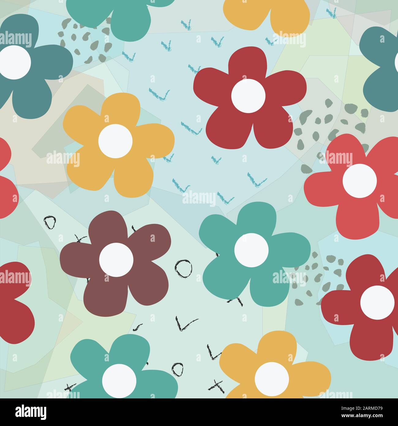 Seamless Pattern with Cute Flowers. Hand Drawn Scandinavian Style ...