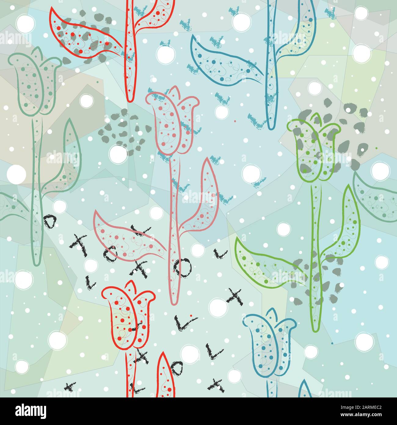 Seamless Pattern with Cute Flowers. Hand Drawn Scandinavian Style ...