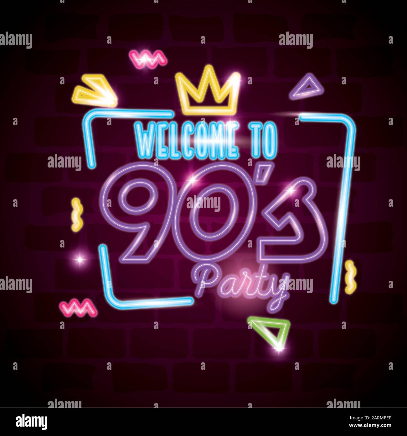label welcome to nineties party neon light Stock Vector Image & Art - Alamy