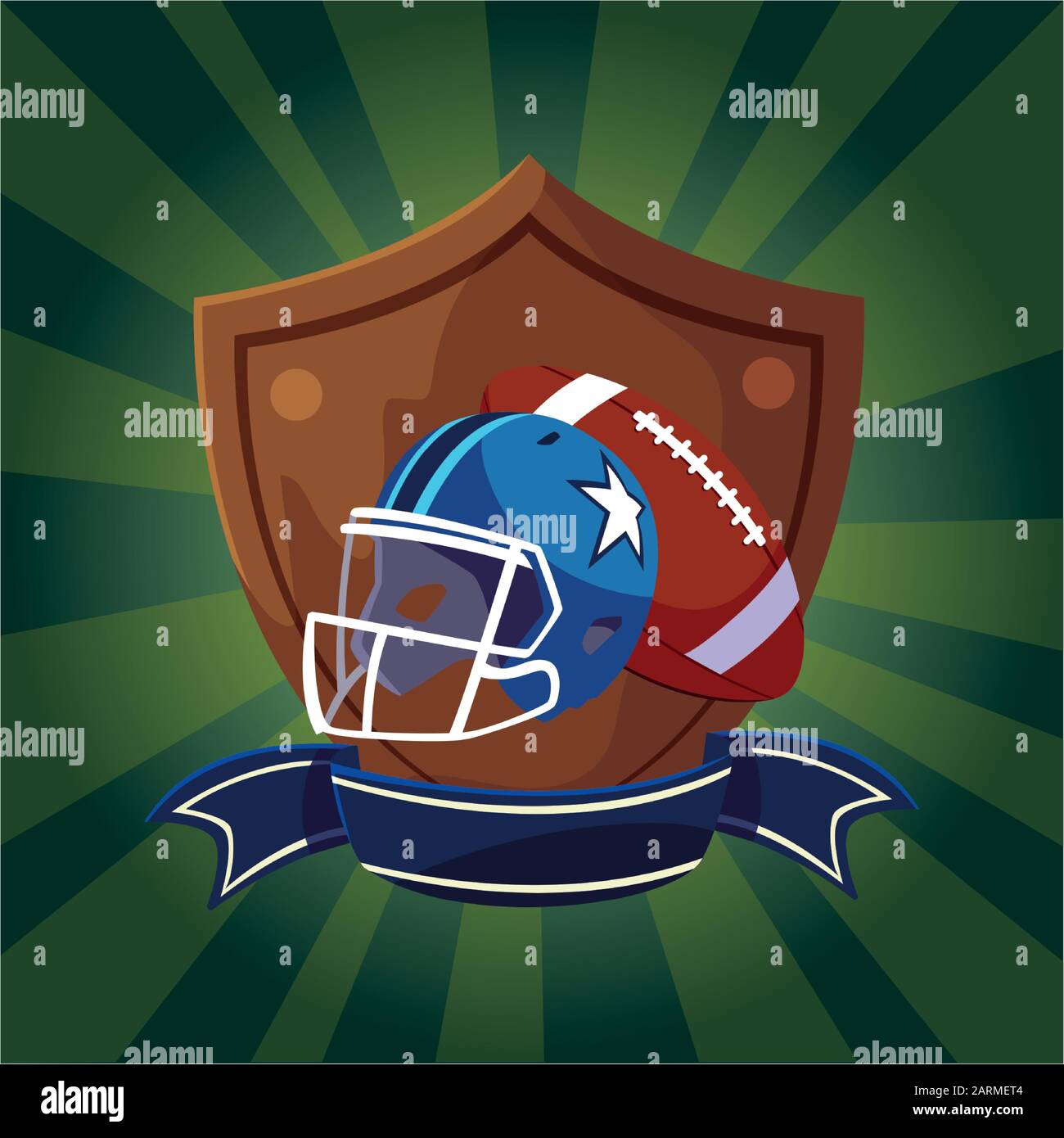 helmet and ball american football on shield vector illustration design ...