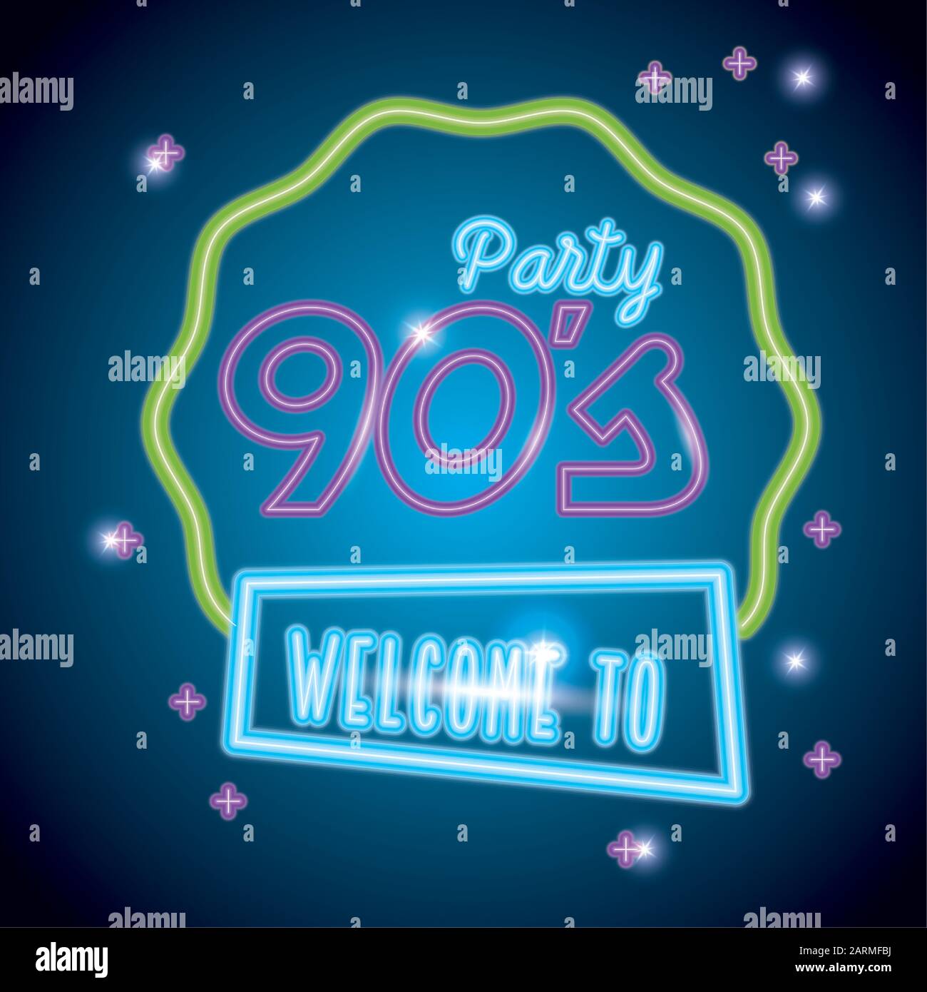 label welcome to nineties party neon light Stock Vector Image & Art - Alamy