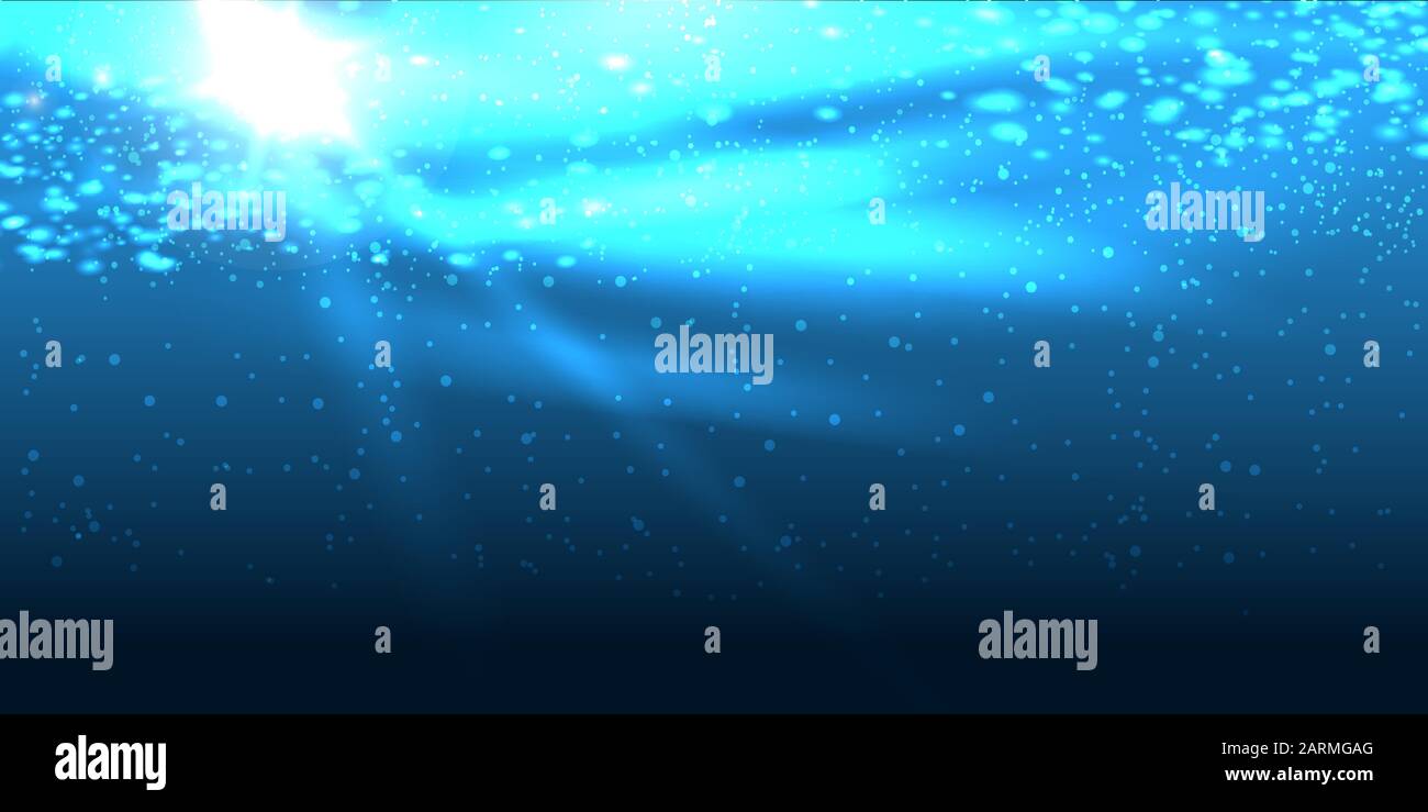 Underwater background with bubbles and rays of sunlight. Realistic ...