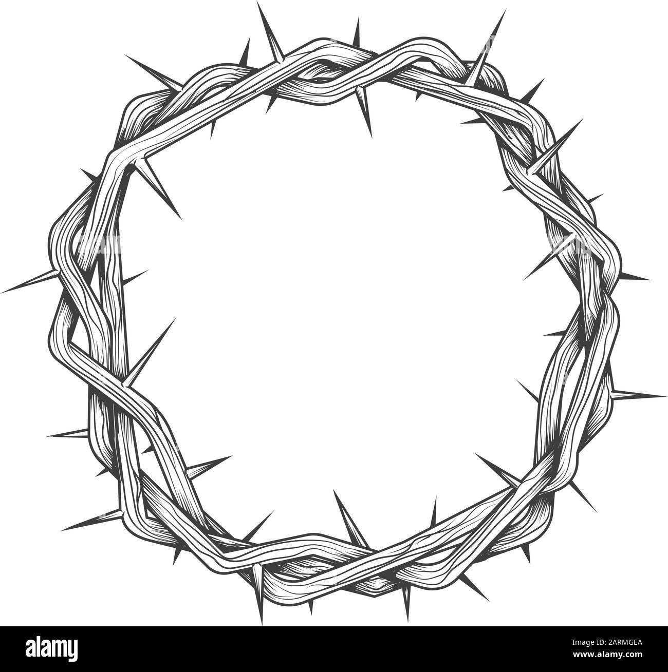 Crown of thorns tattoo. Easter religious symbol of Christianity hand drawn sketch in engraving style. Vector illustration Stock Vector