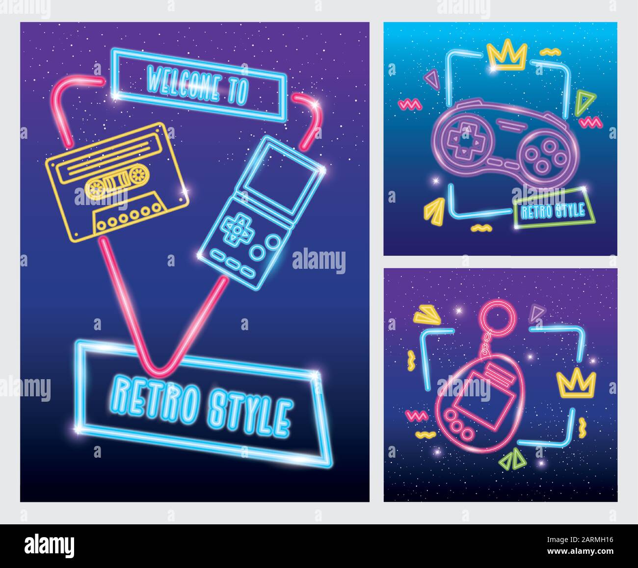 set of video game nineties retro style of neon light Stock Vector Image ...
