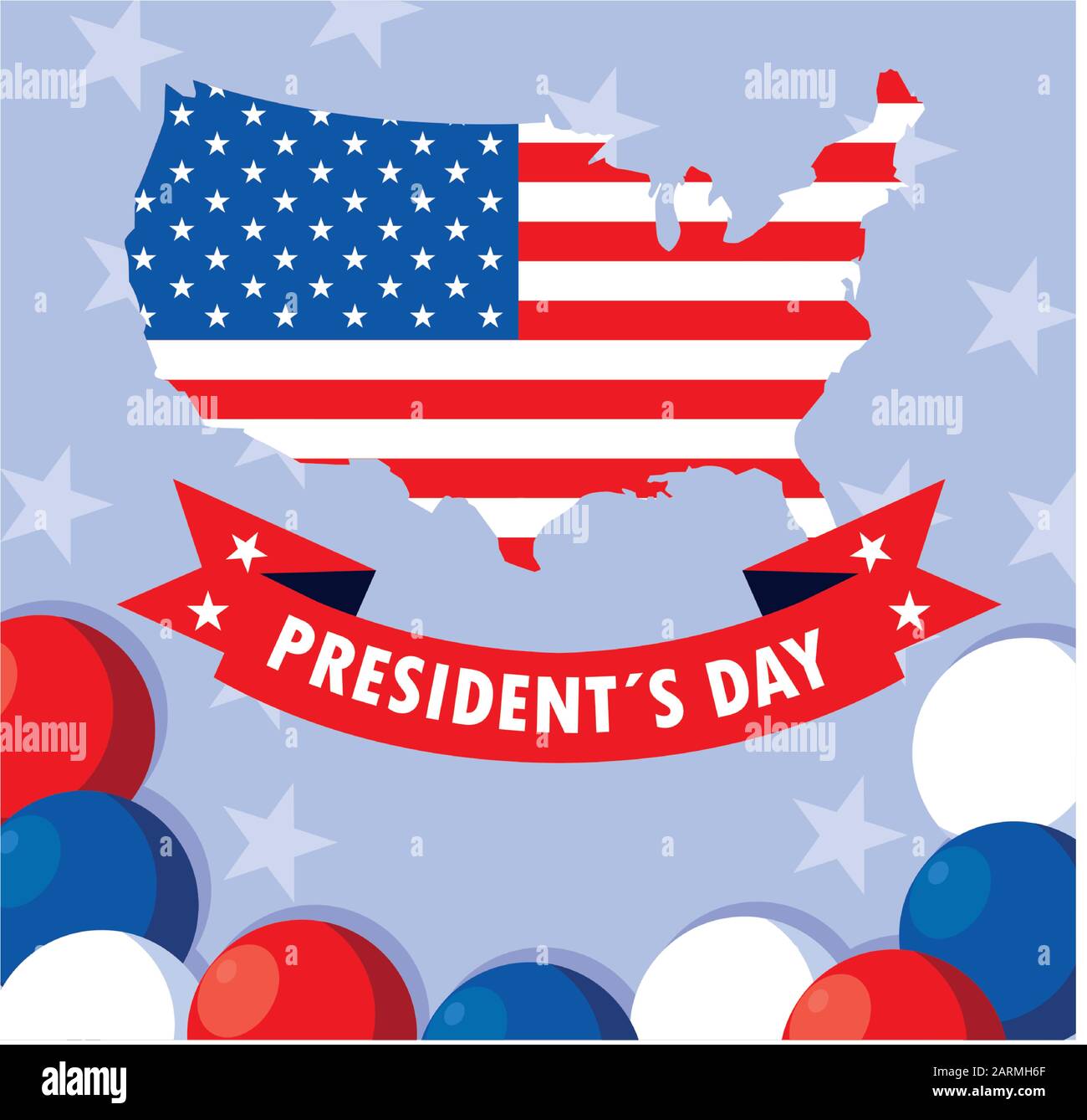 united states map with flag, president day card vector illustration