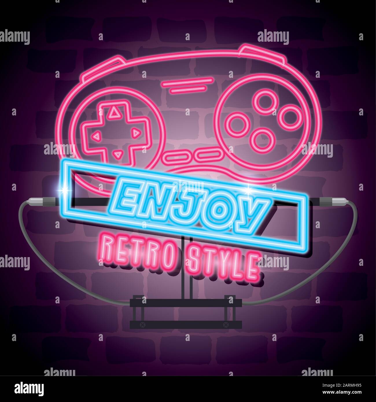 label control game nineties retro style neon light Stock Vector Image ...