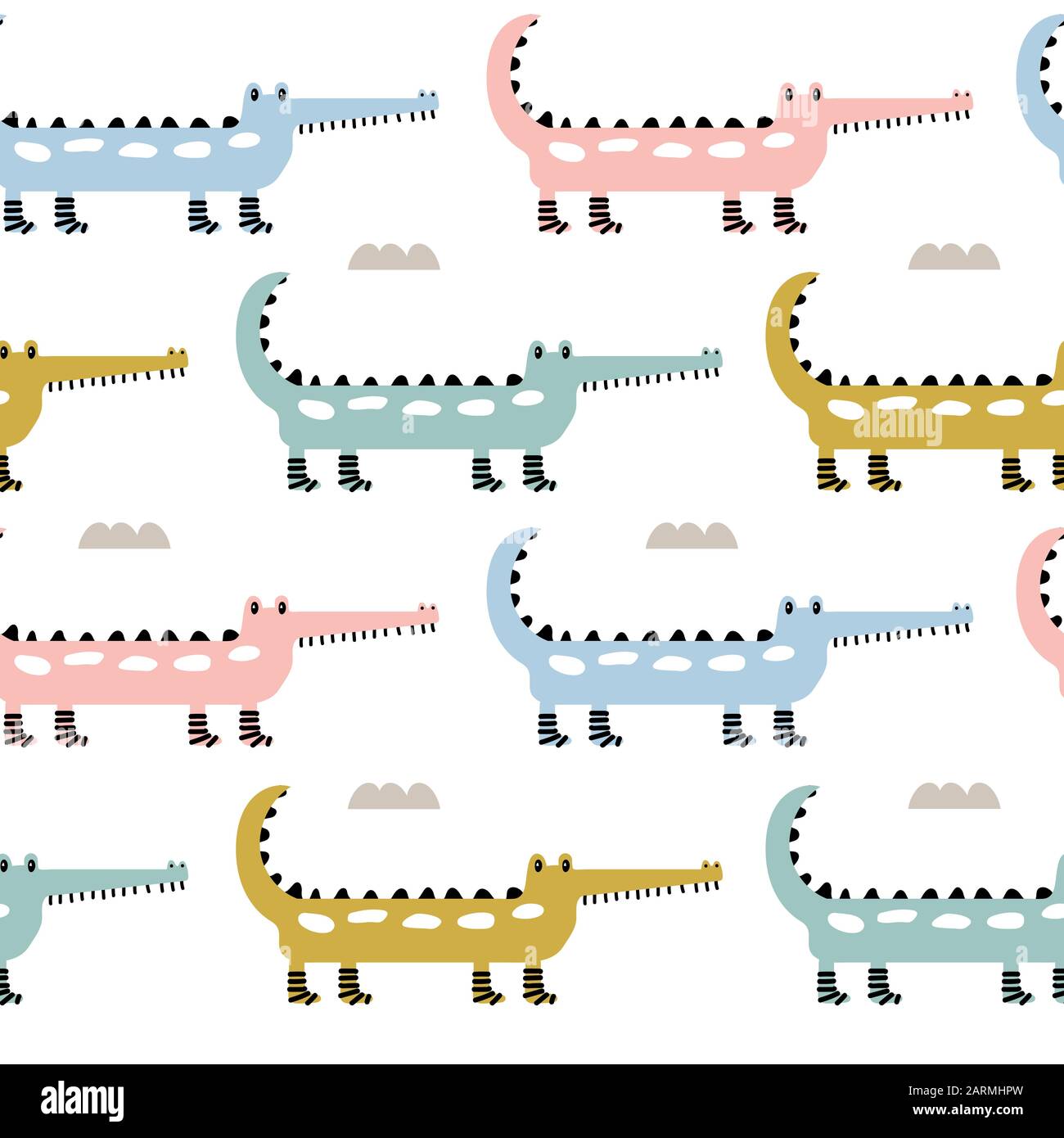 Seamless childish pattern with cute color crocodiles Stock Vector