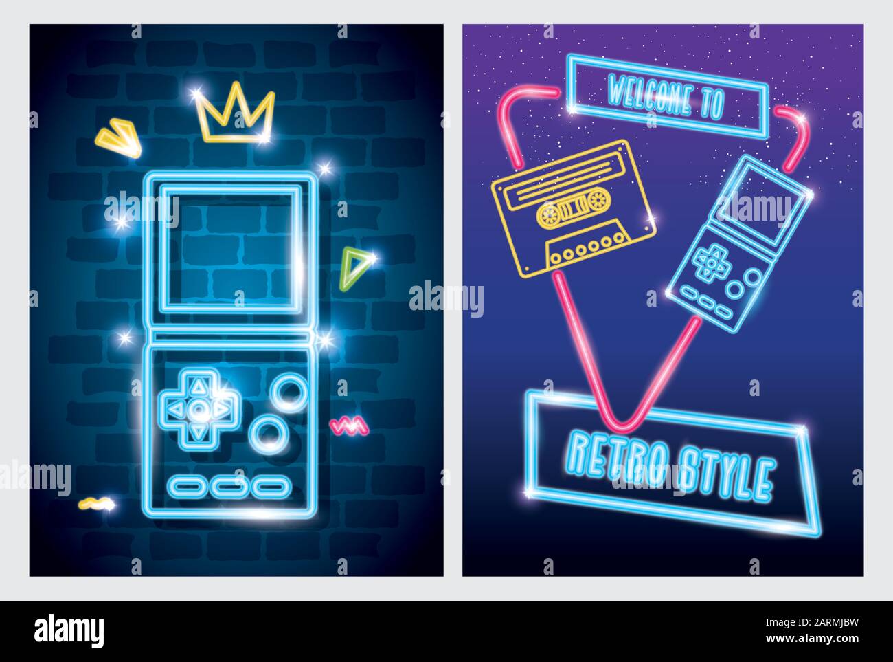 set of video game nineties retro style of neon light Stock Vector Image ...