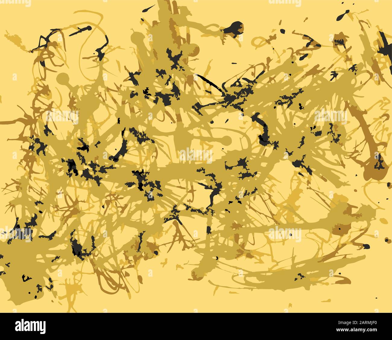 Abstract paint blots artistic background in golden colors. Hand drawn splatter vector eps8 illustration. Stock Vector