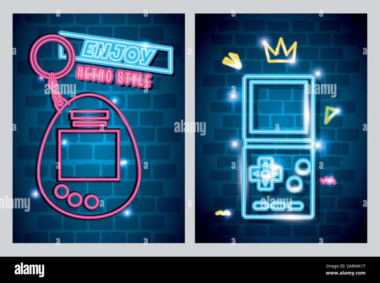 set of video game nineties retro style of neon light Stock Vector Image ...