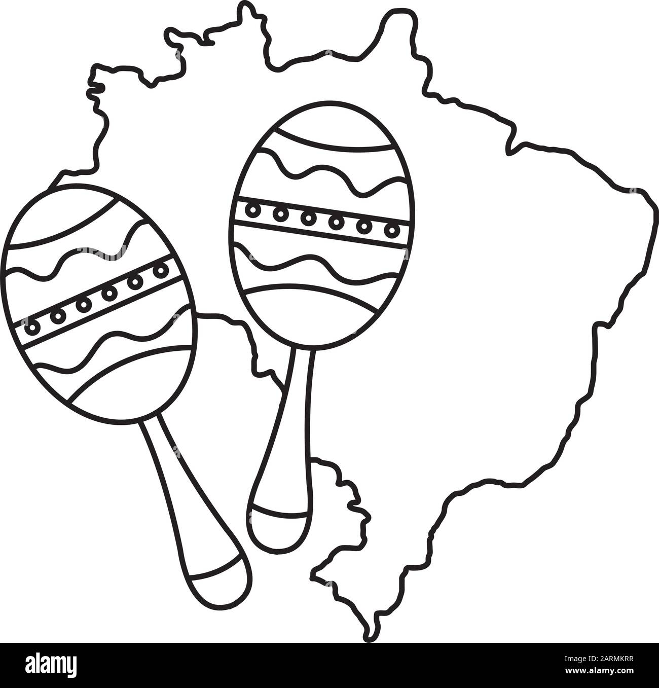 maracas with map of brazil isolated icon Stock Vector