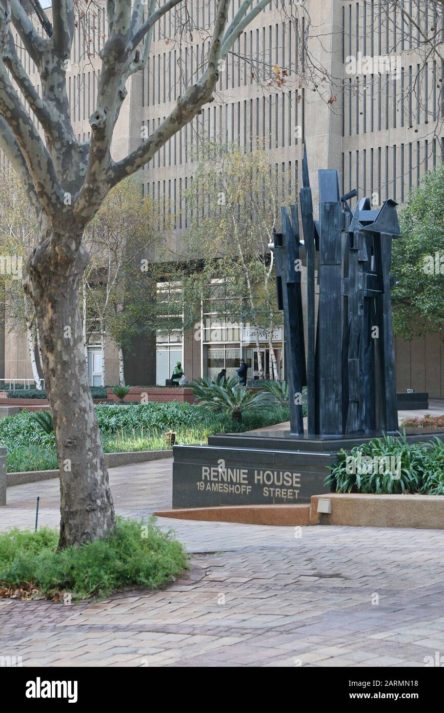 Art statue in front of Rennie House, 19 Ameshoff Street, Braamfontein, Johannesburg, Gauteng