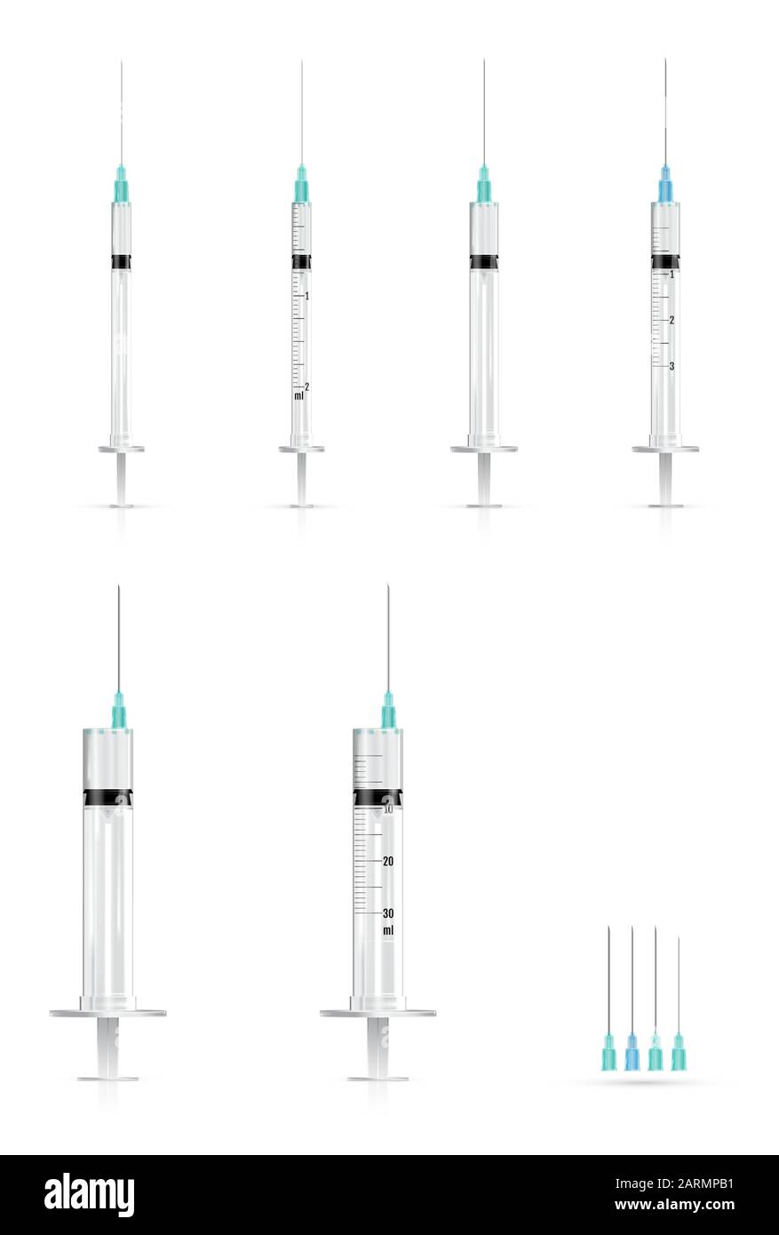 Realistic medical syringes and needles. Vector Stock Vector Image & Art