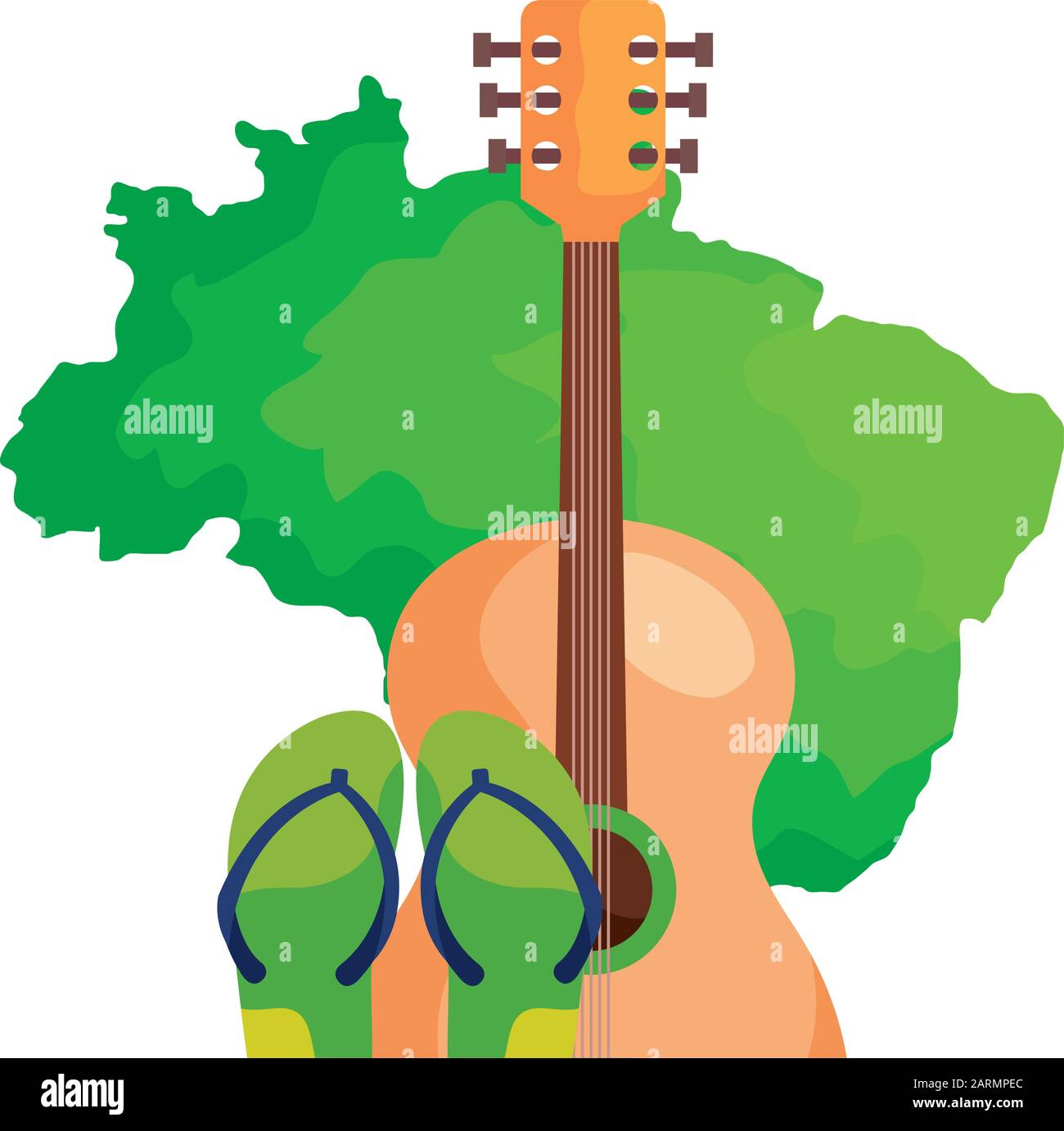 guitar and flip flops with map of brazil isolated icon Stock Vector ...