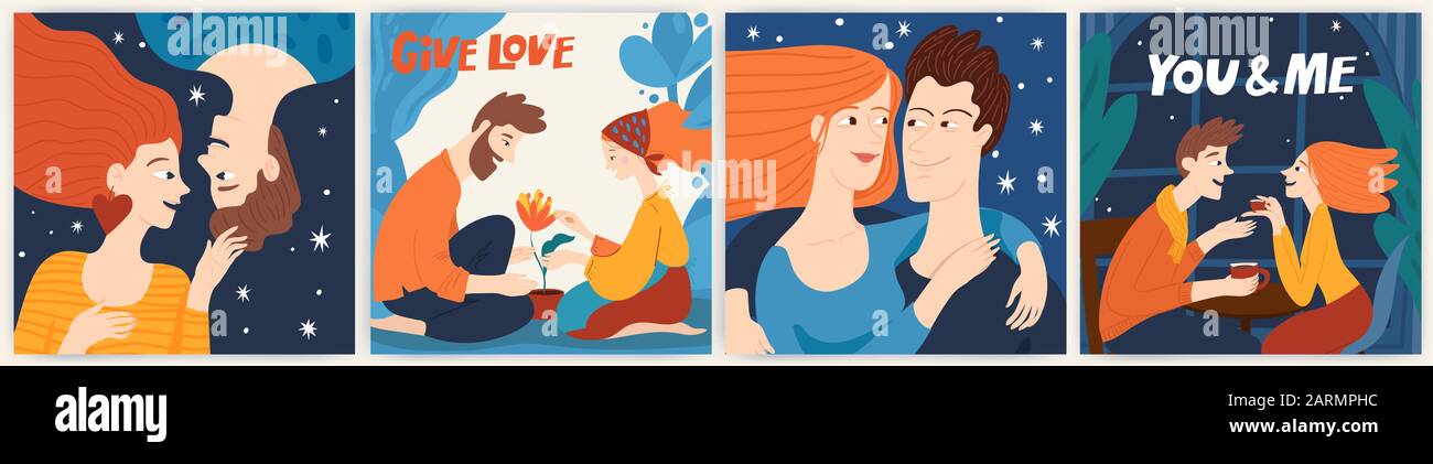 Valentines day poster or card with couple in love hug Stock Vector ...