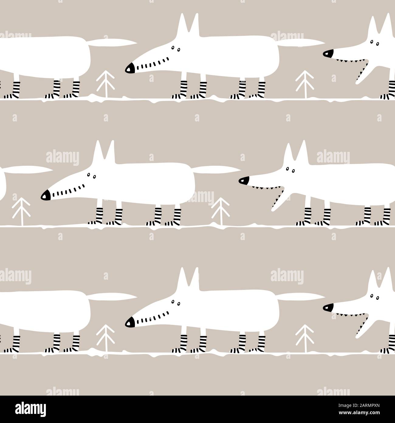 Seamless childish pattern with cute white wolves Stock Vector