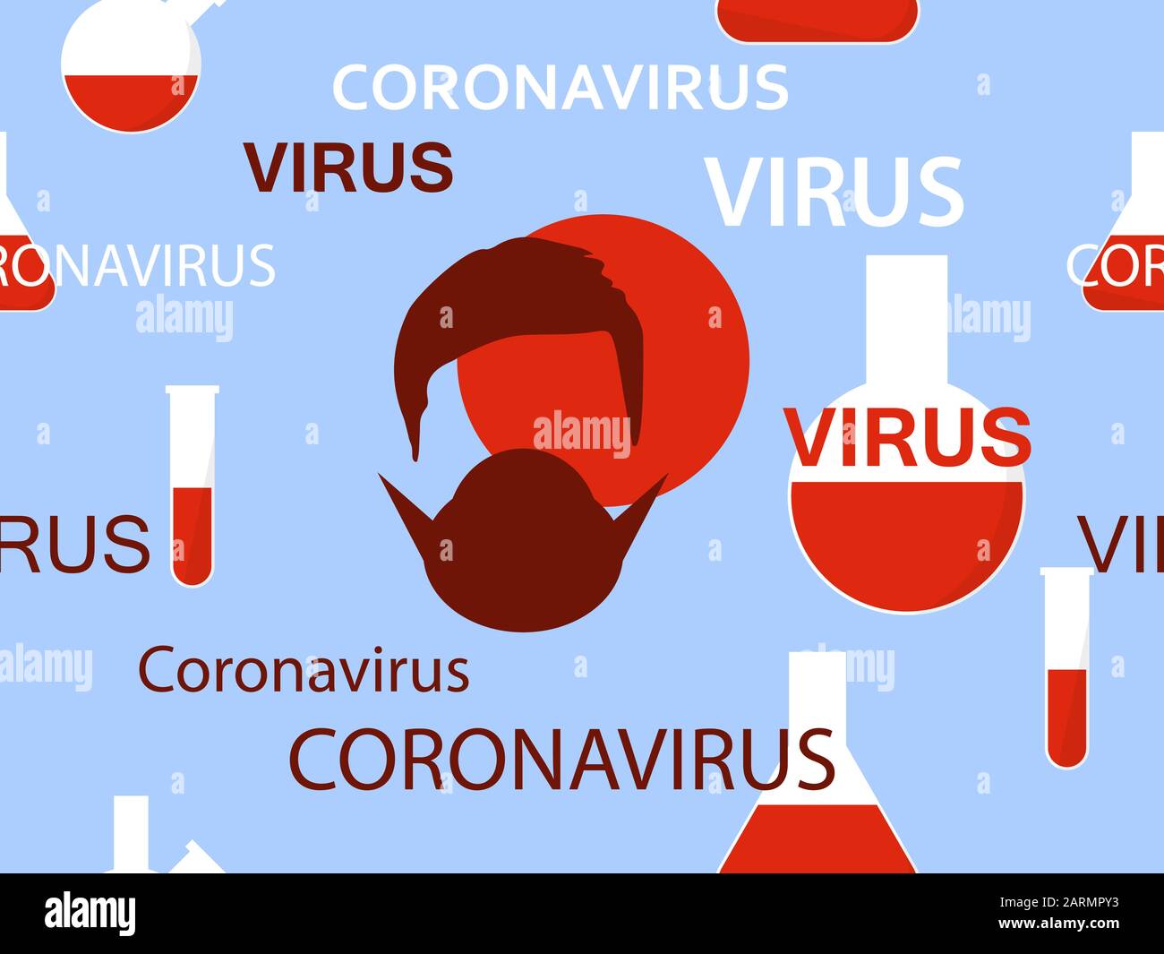 Virus seamless pattern with medical test tubes and face mask. Coronavirus 2019-nCoV, middle east respiratory syndrome. Vector illustration Stock Vector