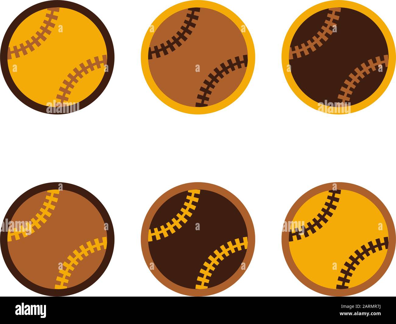 Icon set showing a baseball in flat style design using different colors