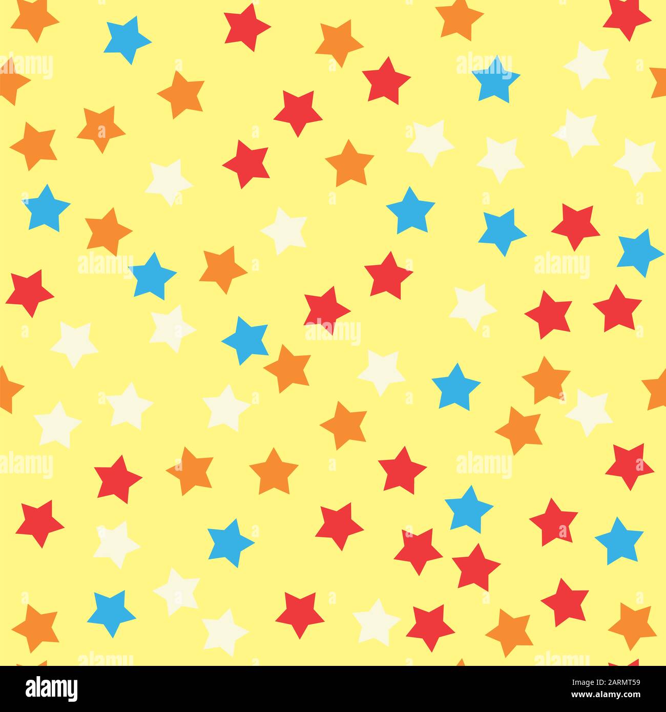 Donut glaze seamless pattern. Cream texture with sprinkle topping of colorful stars on yellow background. Food bakery decoration. Vector eps8 illustra Stock Vector