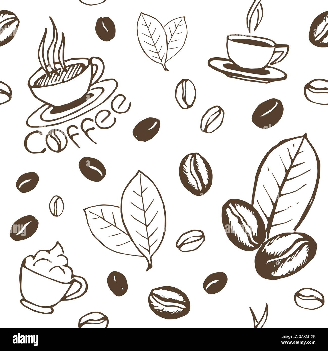 Premium Vector  Coffee cup seamless pattern. sketch tea and coffee cups,  hot drinks various mugs black outline, cafeteria wallpaper engraving vector  texture. takeaway paper cups, design for coffee house