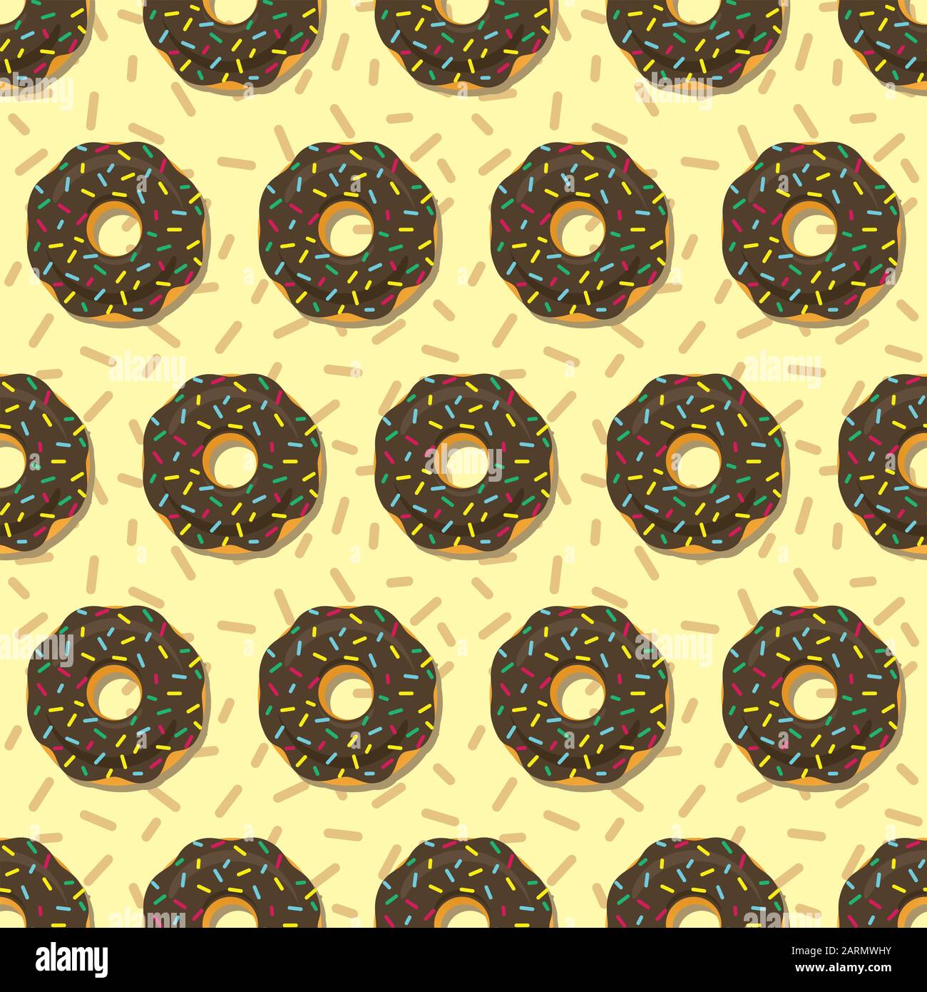 Donut seamless pattern. Sweet sugar icing donuts in the chocolate glaze ...