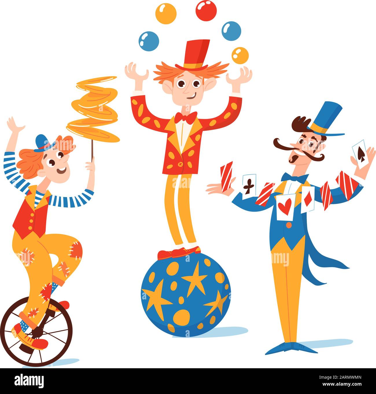 Circus vector character set with clown and magician and acrobat Stock Vector