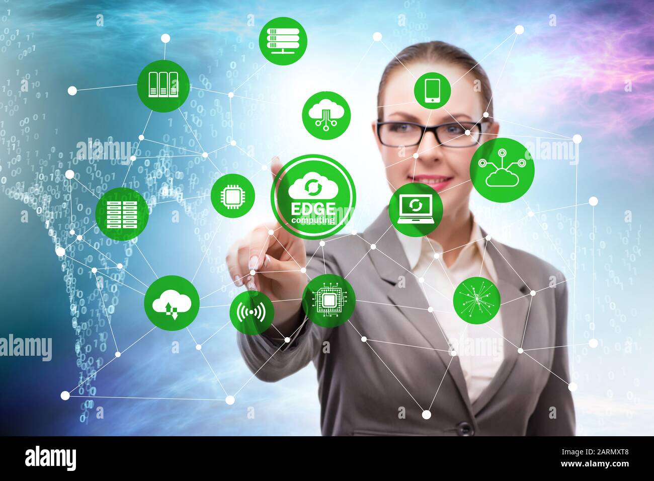 The businessman in edge and fog computing concept Stock Photo - Alamy