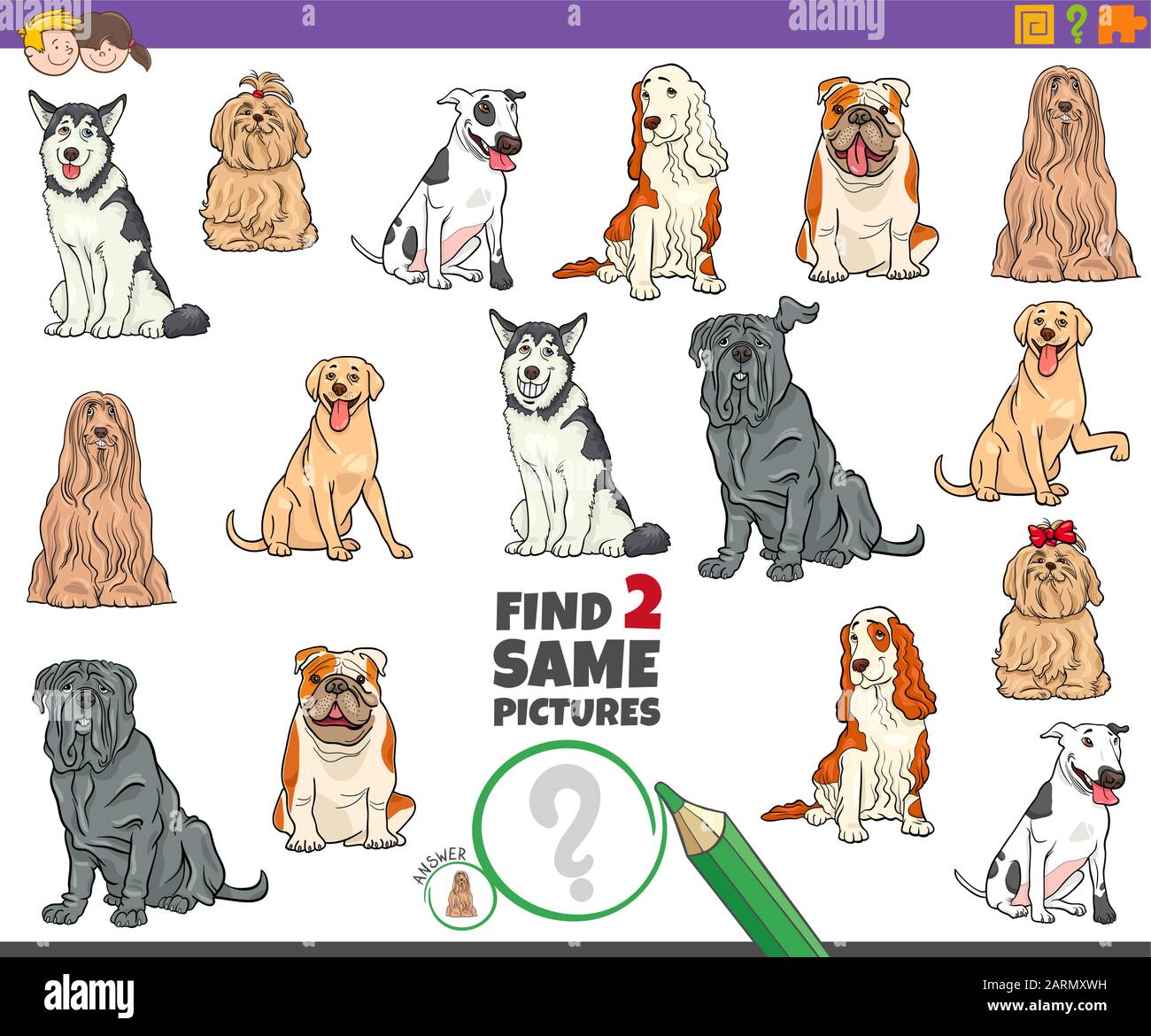 Cartoon Illustration of Finding Two Same Pictures Educational Game for ...