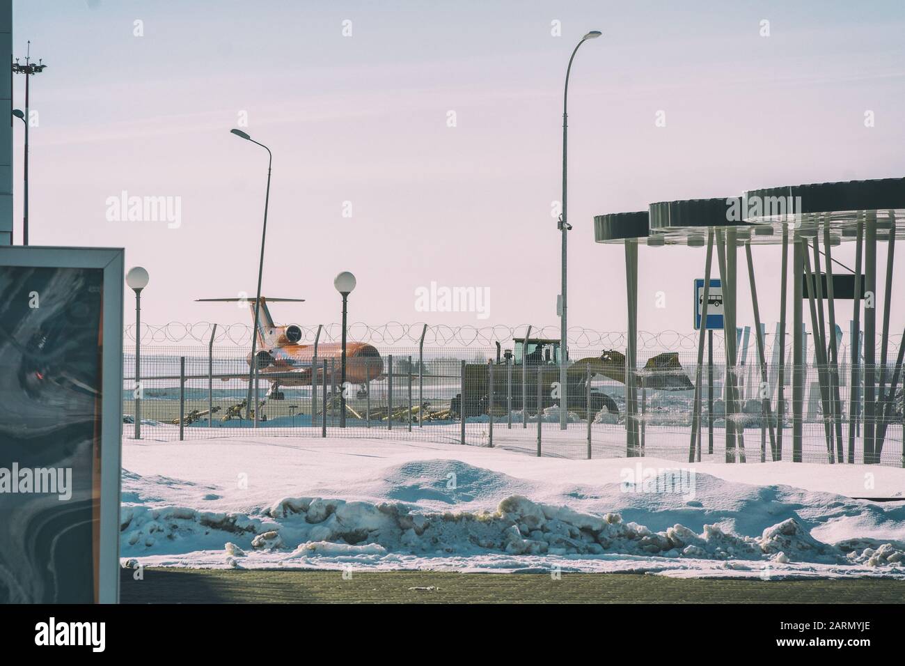 Samara, Russia - March 15, 2019: The plane is parked at the Kurumoch airport in the Samara region Stock Photo