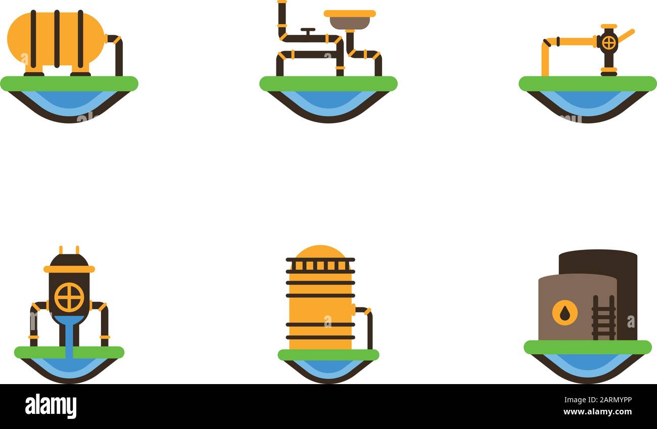Fracking icon set design, Oil industry fuel technology power industrial ...