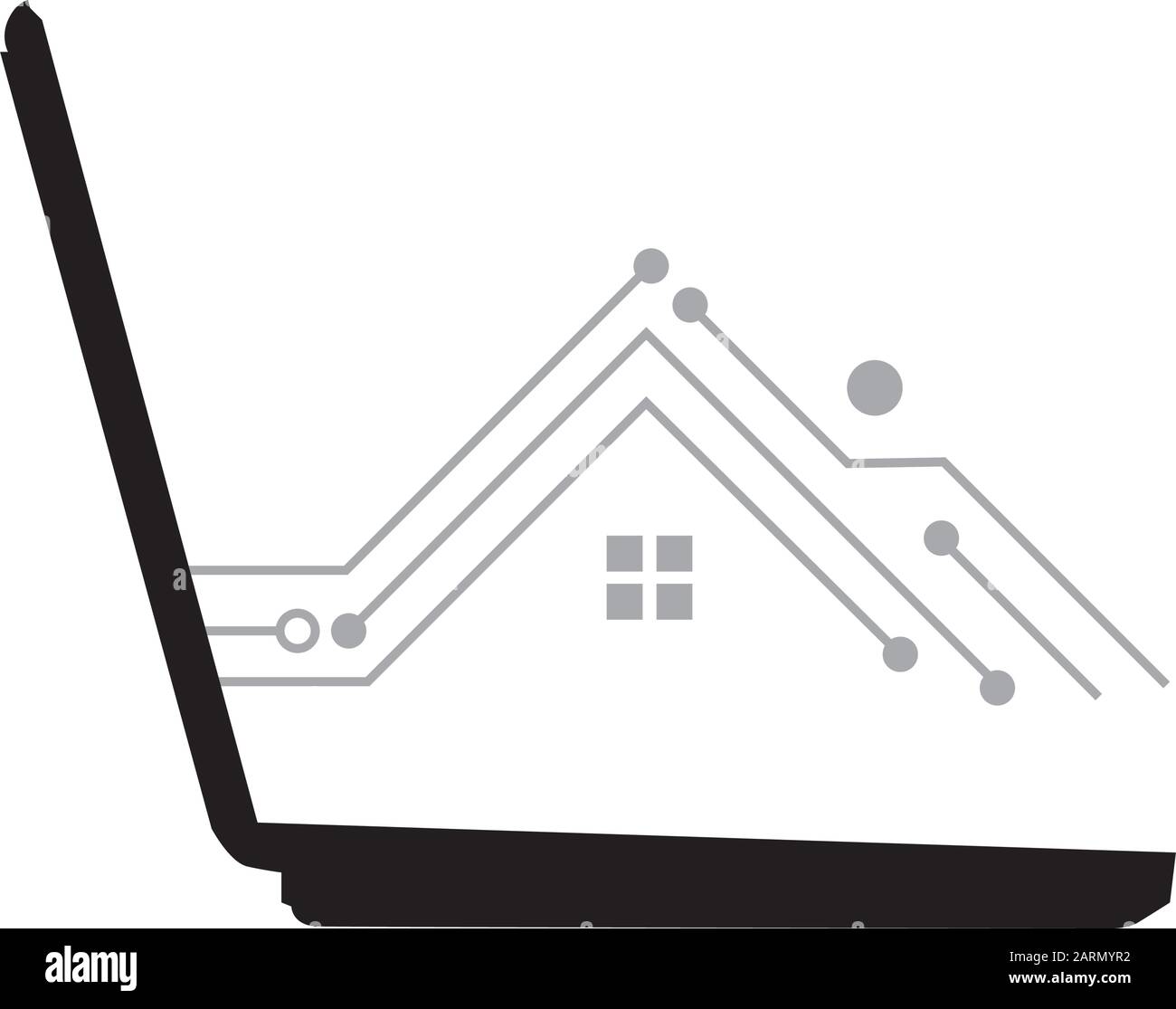 circuit board house shaped comes out from laptop screen Stock Vector