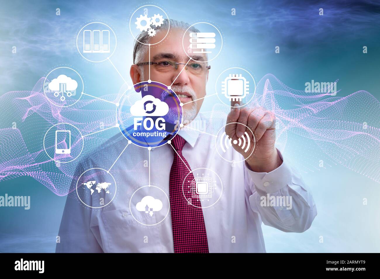 The businessman in fog and edge cloud computing concept Stock Photo - Alamy