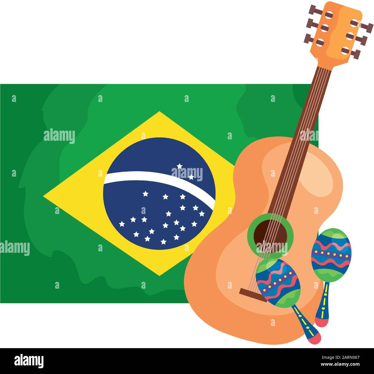 guitar and maracas with flag brazil isolated icon Stock Vector Image ...