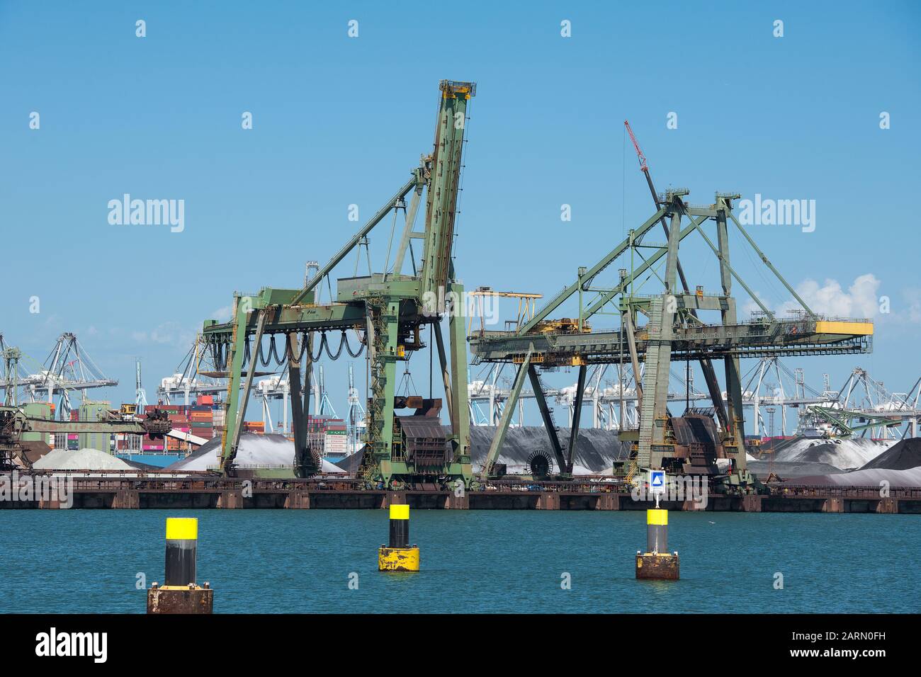 Netherlands, Rotterdam - July 30, 2019; Coal terminal wih big ...