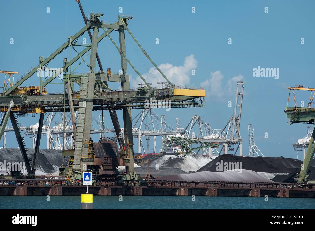 Netherlands, Rotterdam - July 30, 2019; Coal terminal wih big ...