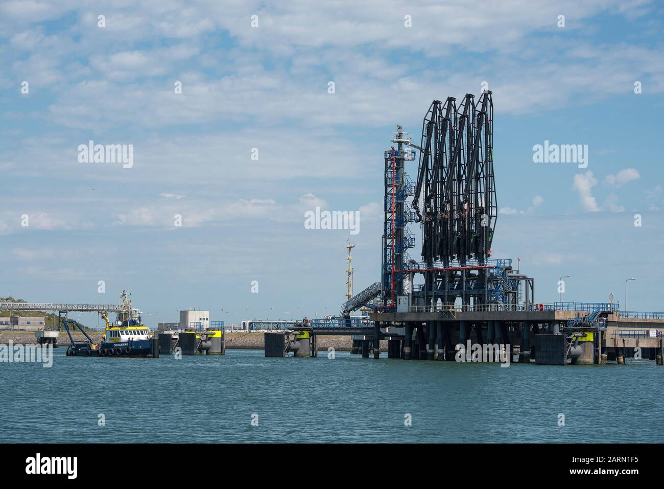 Rotterdam, Netherlands - July 30, 2019; Maasvlakte Oil Terminal one of the largest oil terminals in the world where oil tankers can load crude oil Stock Photo