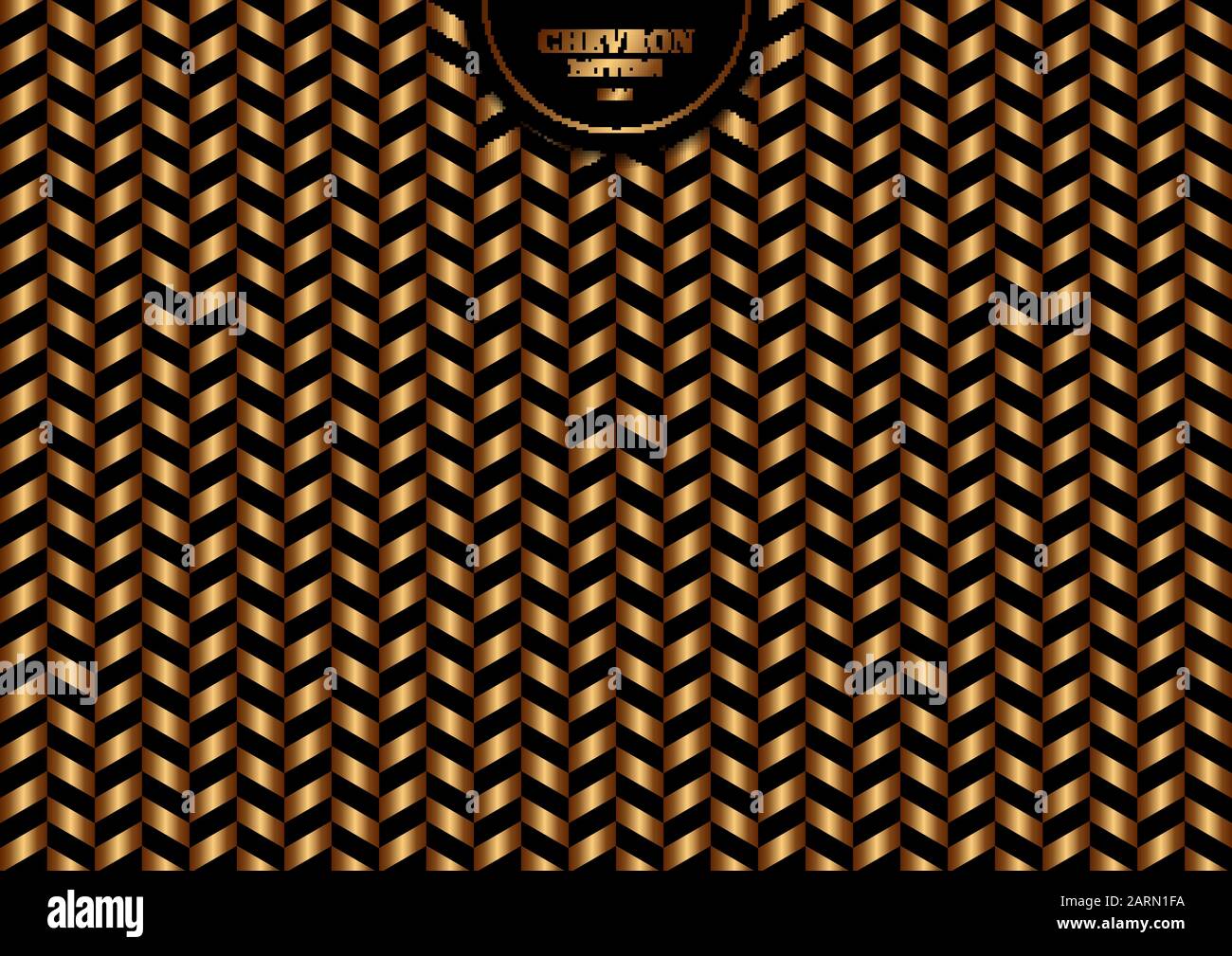Abstract trendy gold chevron pattern on black background and texture