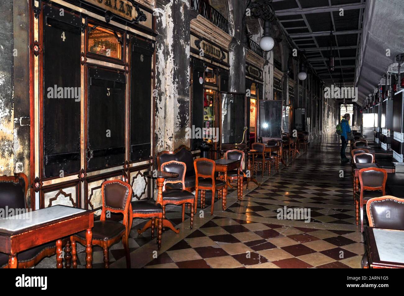 Cafe Florian on the Piazza San Marco or St Mark`s Square in Venice. It ...
