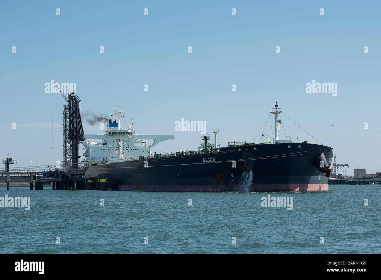 Rotterdam, Netherlands - July 30, 2019; Belgium crude oil tanker called Alice lying in the harbor of Rotterdam, Europe on the Maasvlakte Oil Terminal Stock Photo