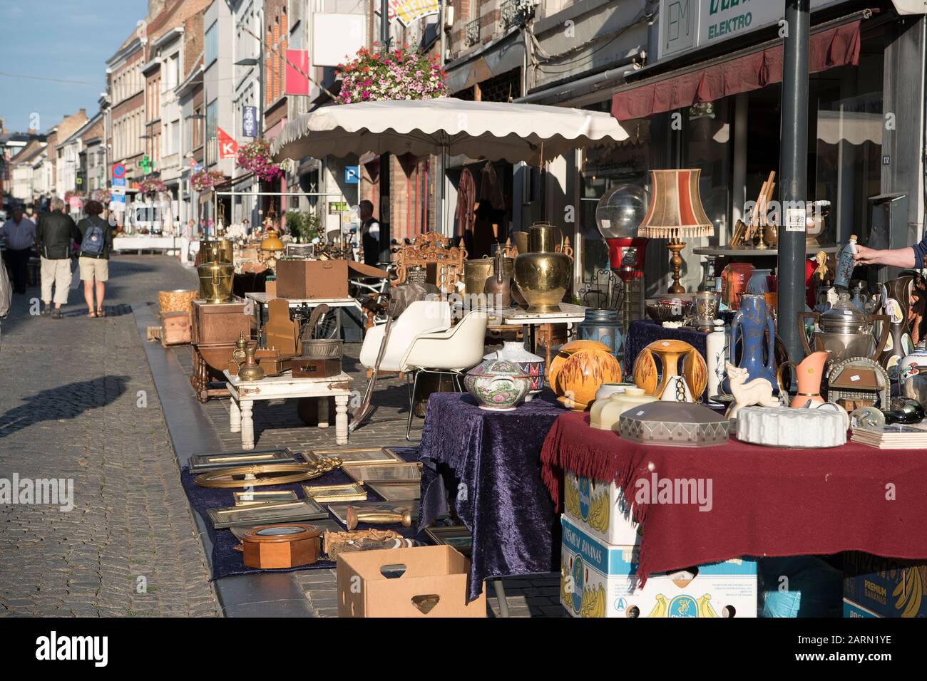 Tongeren, Belgium - August 4, 2019; Antiques on a booth on the streets of Tongeren, a famous large antique market Stock Photo