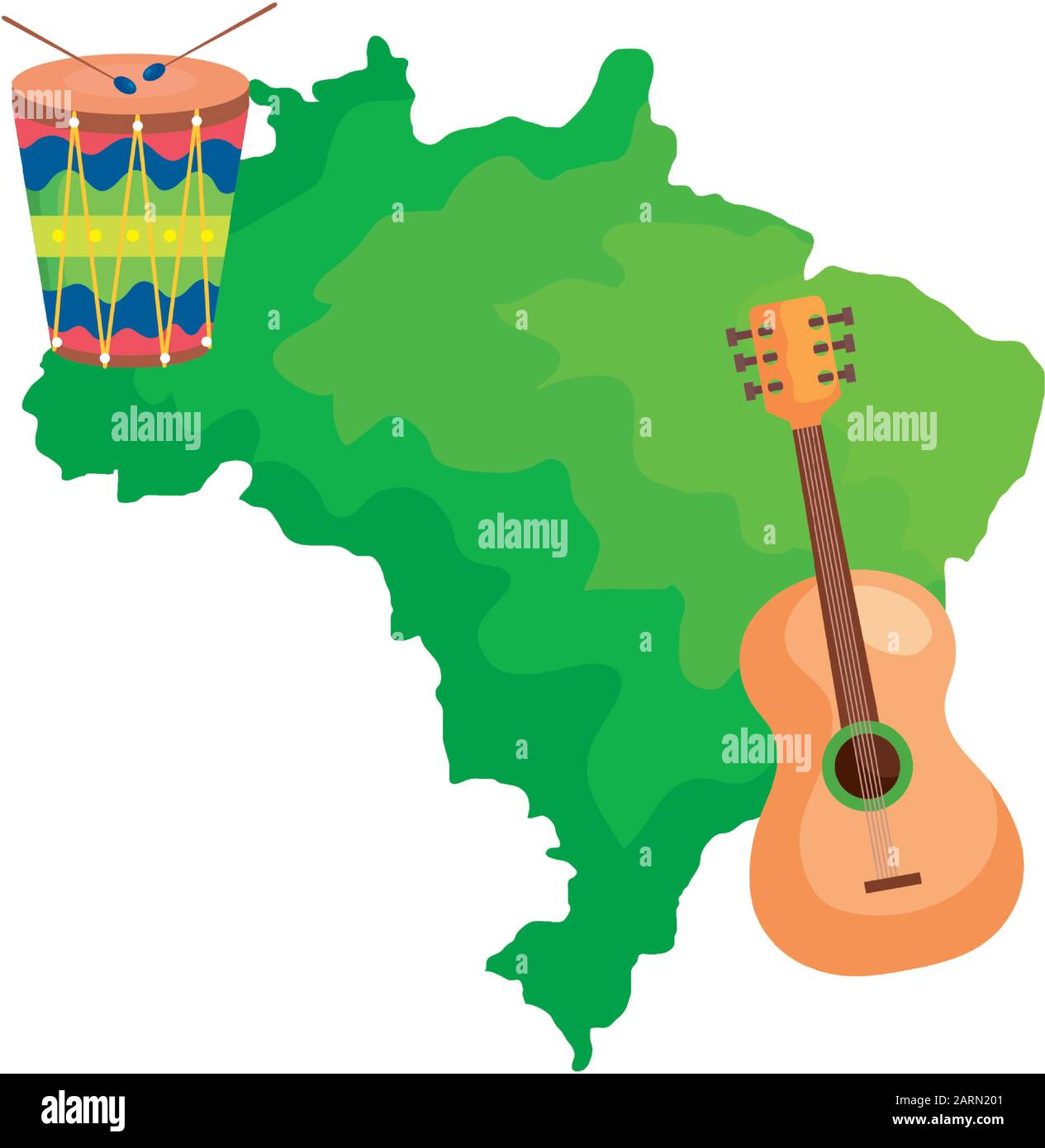 guitar and drum with map of brazil isolated icon Stock Vector Image ...