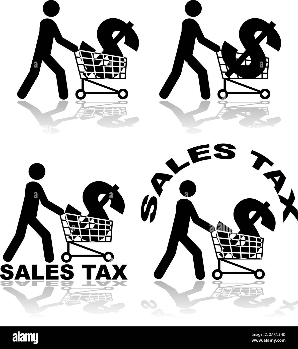 Concept illustration showing a man carrying a dollar sign in a shopping
