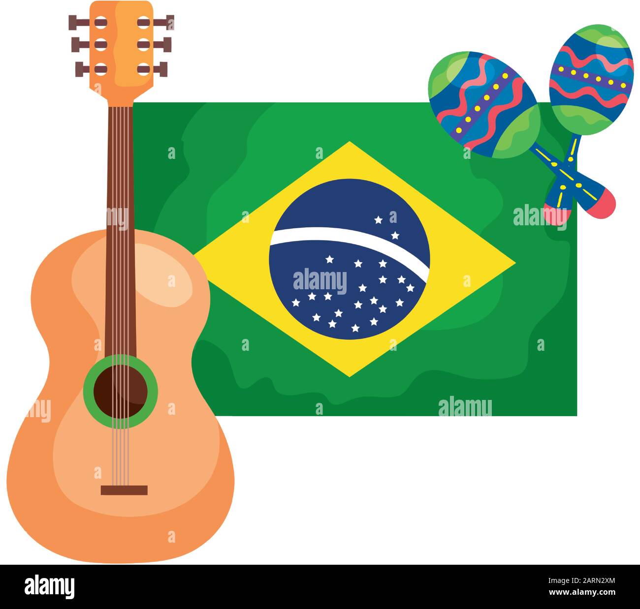 guitar and maracas with flag brazil isolated icon Stock Vector Image ...